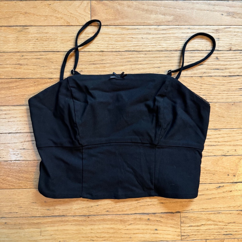 Wild Fable Womens Black Cropped Cami Top Smocked Back Adjustable Straps Size M